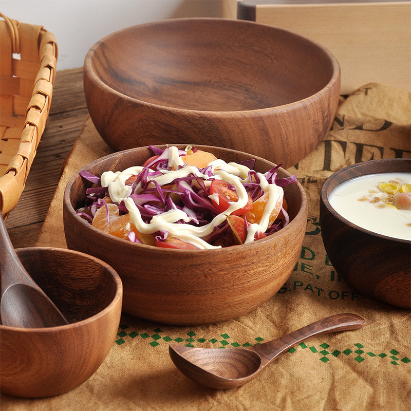 Wooden Serving Salad Bowl & Spoon Set