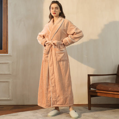 Solid Color Comfy Flannel Long Bathrobe