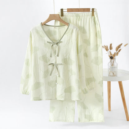 Ginkgo Leaf Bowknot Cotton Loungewear Set