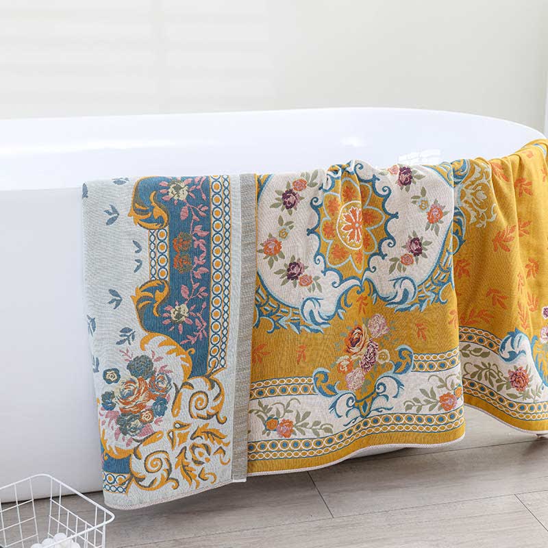 Rural Floral Soft Cotton Reversible Bath Towel Towels Ownkoti 1