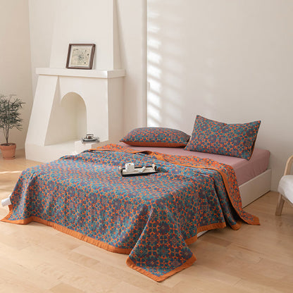 Orange & Blue Pattern Six Layers Cotton Quilt Quilts Ownkoti 2PCS Pillowcases 19" x 29"