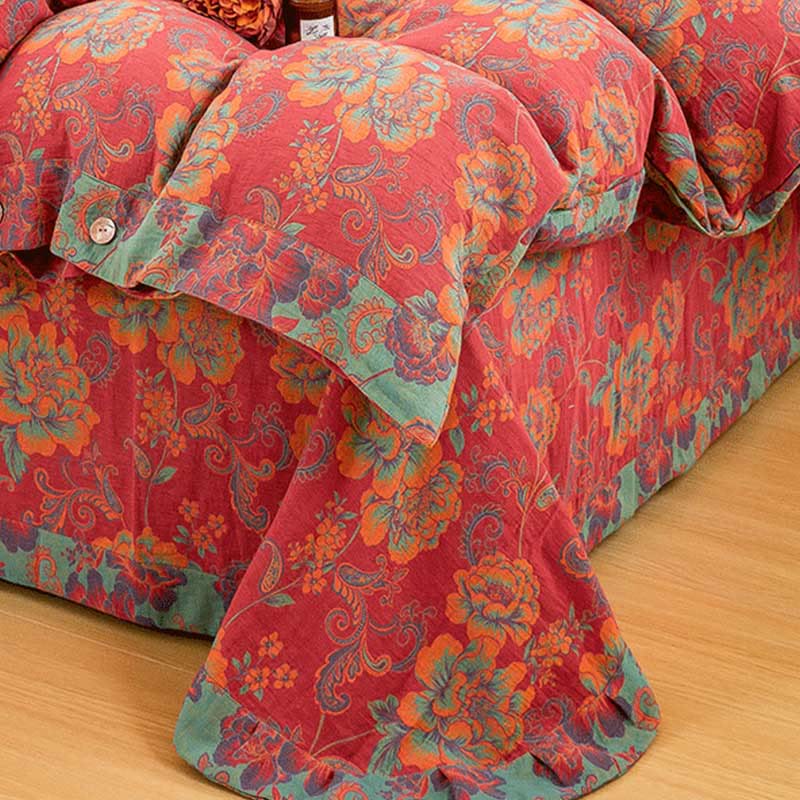 Flower Print Red Cotton Bedding Sets(4PCS) Bedding Set Ownkoti 7