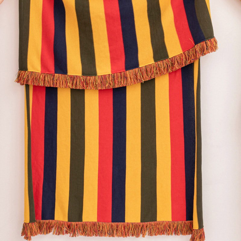 Bohemian Rainbow Cotton Tassel Knitted Blanket
