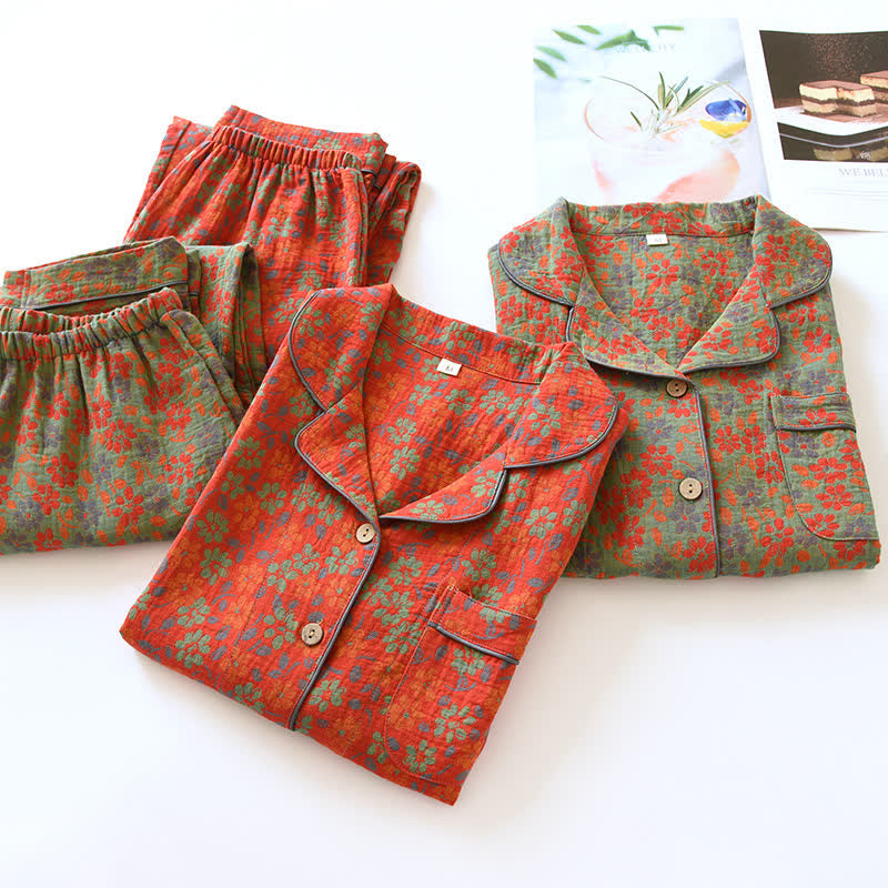 Jacquard Flower Cotton Gauze Pajama Set