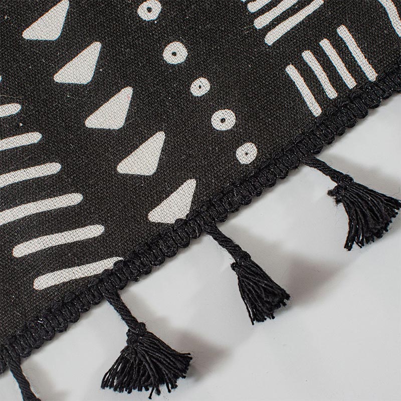 Black White Pattern Tassel Tier Curtain