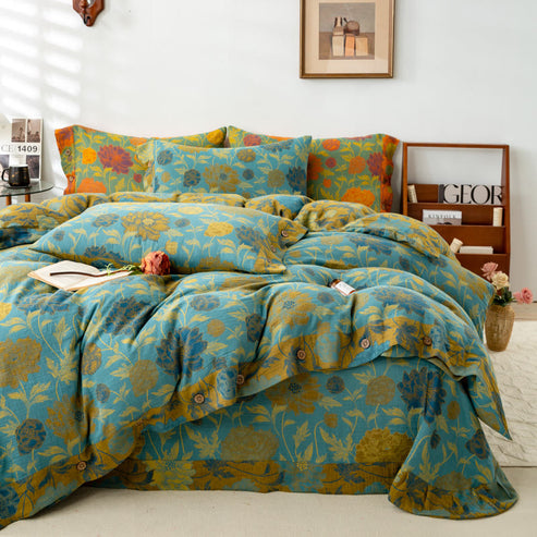 Vintage Rose Cotton Lotus Leaf Edge Bedding Set