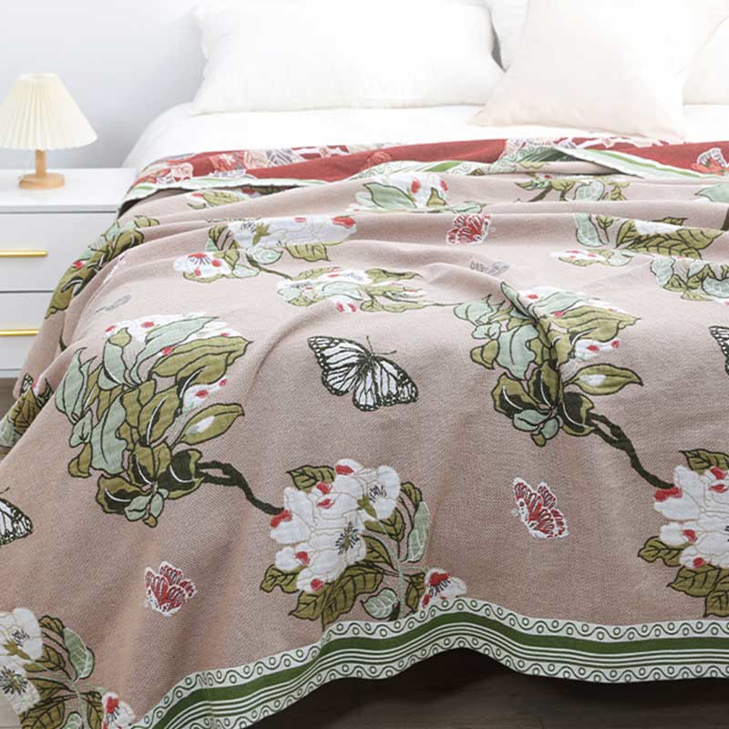 Flower Butterfly Pattern Cotton Reversible Quilt