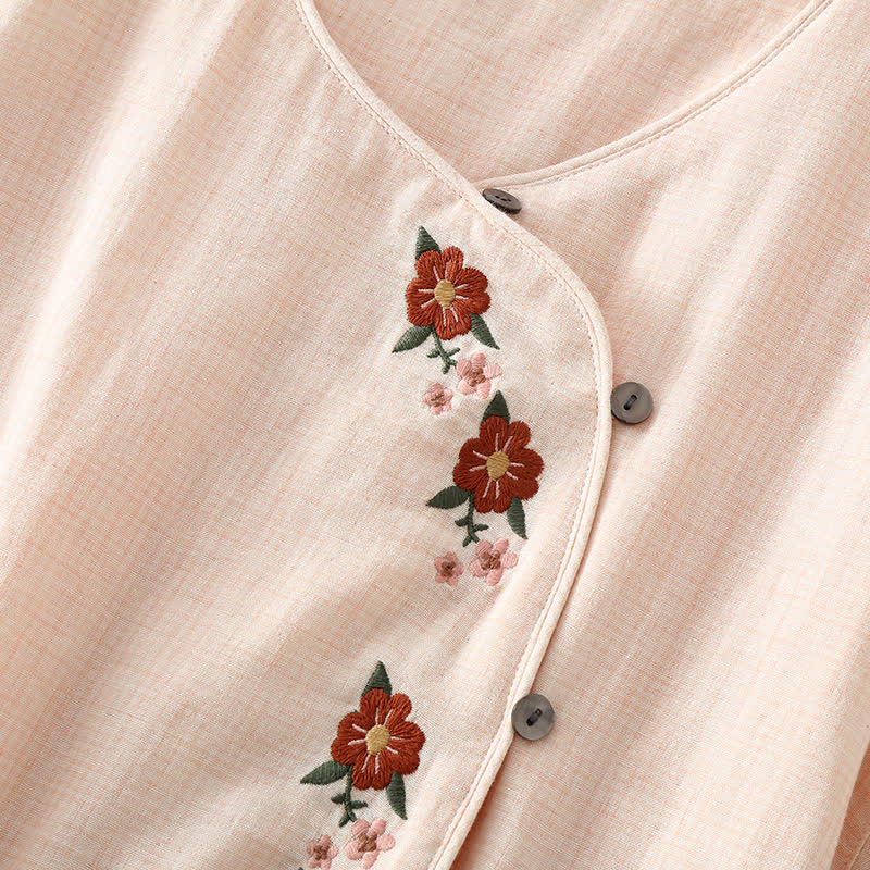 Floral Embroidery Round Neck Loungewear Set