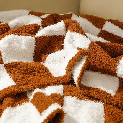 Square Grid Pattern Knitting Throw Blanket