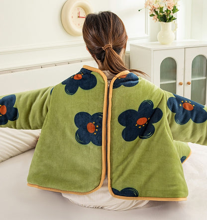 Floral Integrated Sleeves Throw Blanket