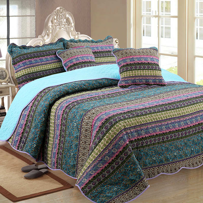 Striped Jacquard Style Quilt with Pillowcase Bedding Set Ownkoti 1