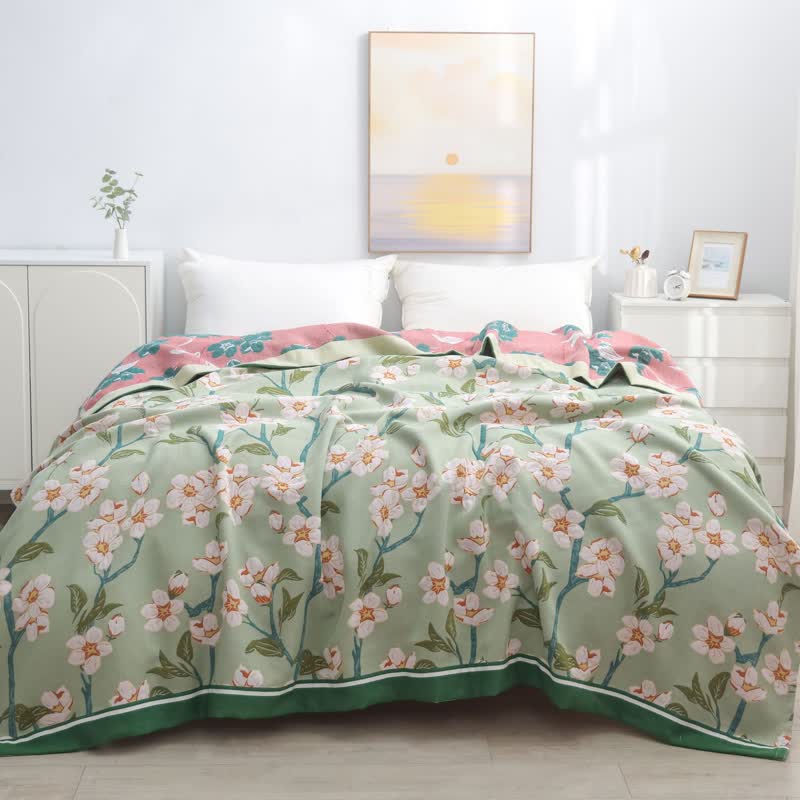 Retro Floral Print Cotton Reversible Quilt Quilts Ownkoti Green King