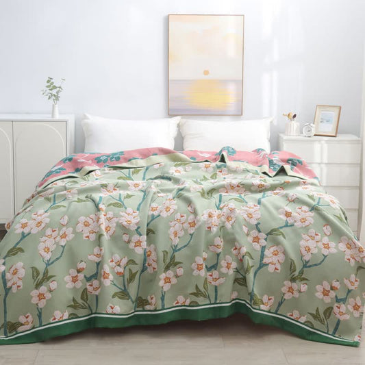 Retro Floral Print Cotton Reversible Quilt Quilts Ownkoti Green King