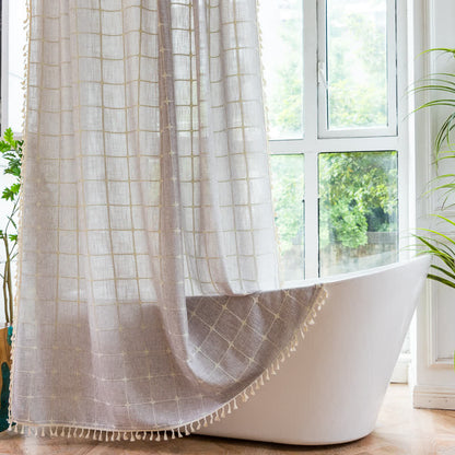 Plaid Cotton Linen Farmhouse Shower Curtain