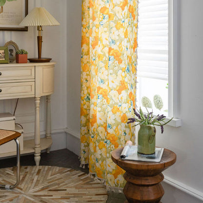 Yellow Flower Cotton Linen Curtain