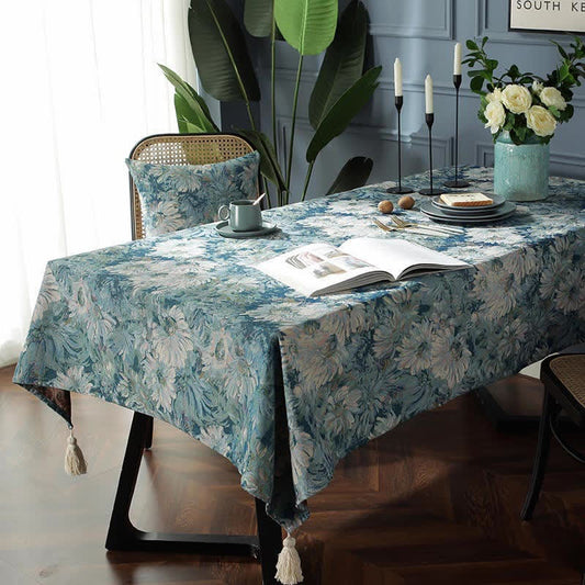 Onwkoti Flower Oil Painting Style Tassel Tablecloth