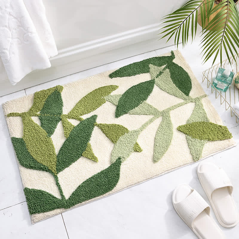 Ownkoti Green Leaf Print Soft Non-Slip Floor Rug