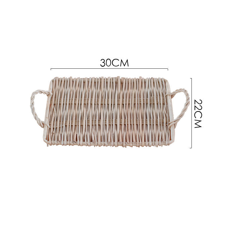 The Size of Vintage Hand Woven Wicker Bread Tray With Handles