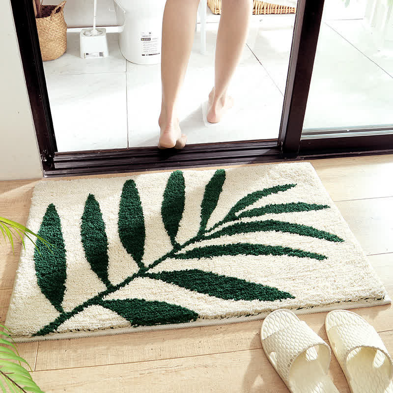 Ownkoti Green Leaf Print Soft Non-Slip Floor Rug
