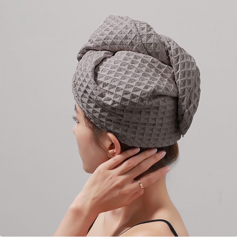 Waffle Weave Button Hair Drying Towel