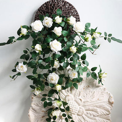 Faux Vine Roses Hanging Wall Decor Decor Ownkoti White 1 Rose Rattan & 1 Basket