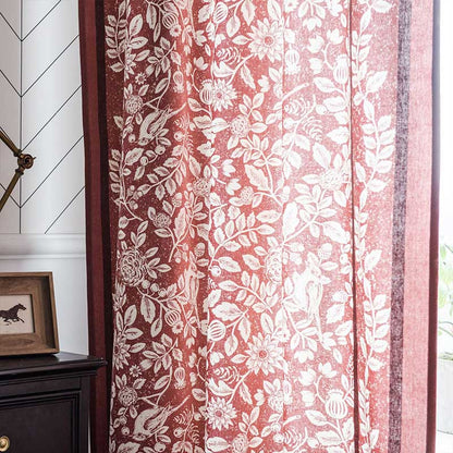 Cotton Linen Flower Red Curtain