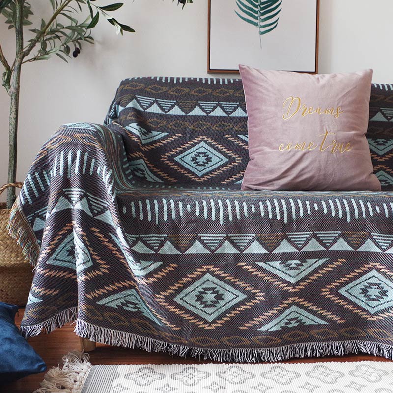 Bohemian Knitted Lounge Blanket with Tassel