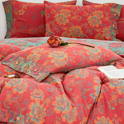 Flower Print Red Cotton Bedding Sets(4PCS) Bedding Set Ownkoti 3