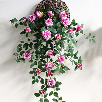 Faux Vine Roses Hanging Wall Decor Decor Ownkoti Purple 1 Rose Rattan & 1 Basket