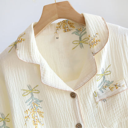 Lapel Floral Long Sleeves Pajama Set