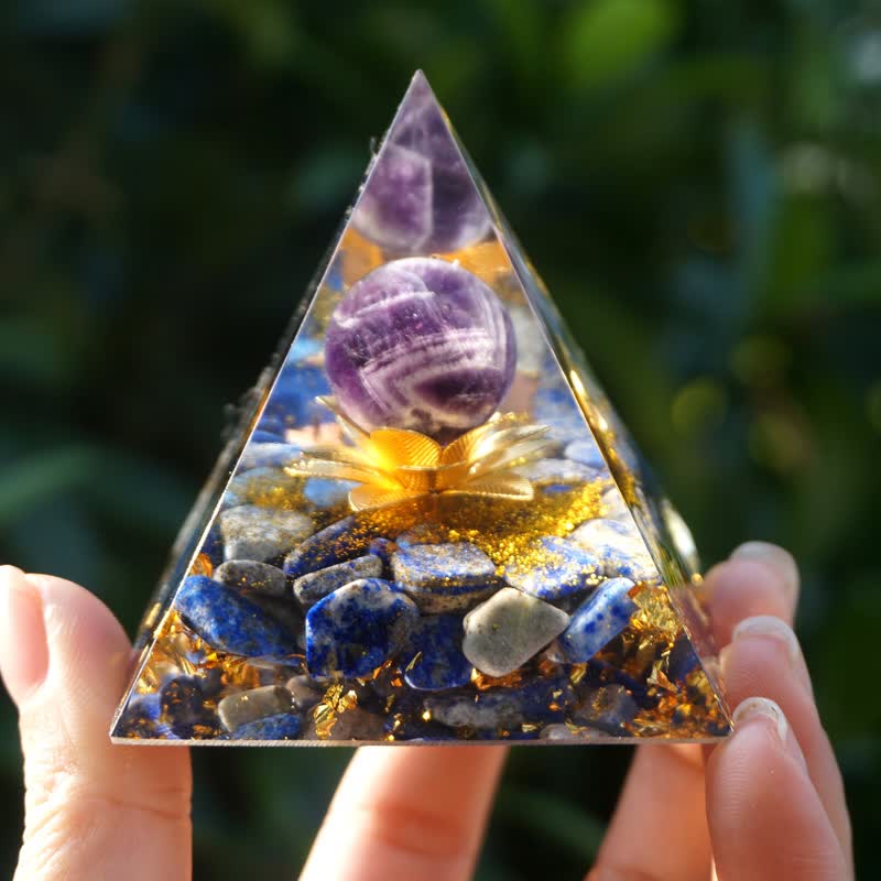 Positive Lotus Amethyst Sphere Orgone Pyramid
