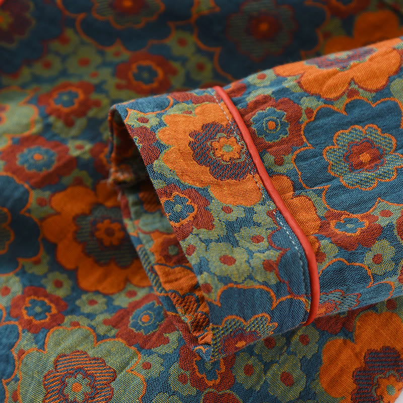 Colorful Floral Button Cotton Loungewear Set