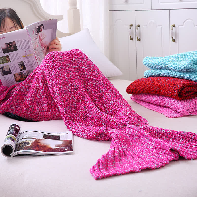 Solid Color Knitted Mermaid Tail Blanket
