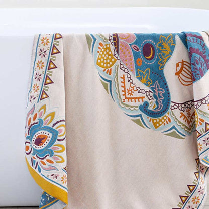 Elephant & Flower Cotton Reversible Bath Towel Towels Ownkoti 5