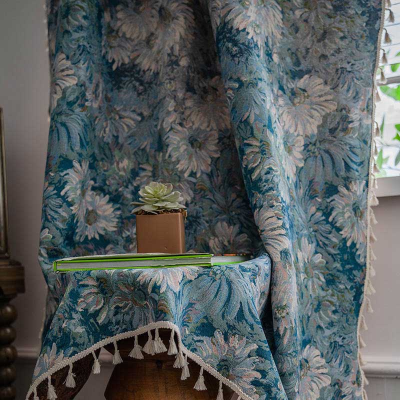 Flower Oil Painting Style Tassel Curtain