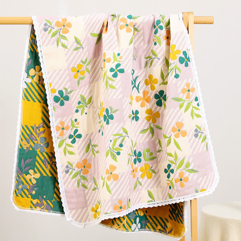 Ownkoti Plaid Spring Flower Cotton Bath Towel