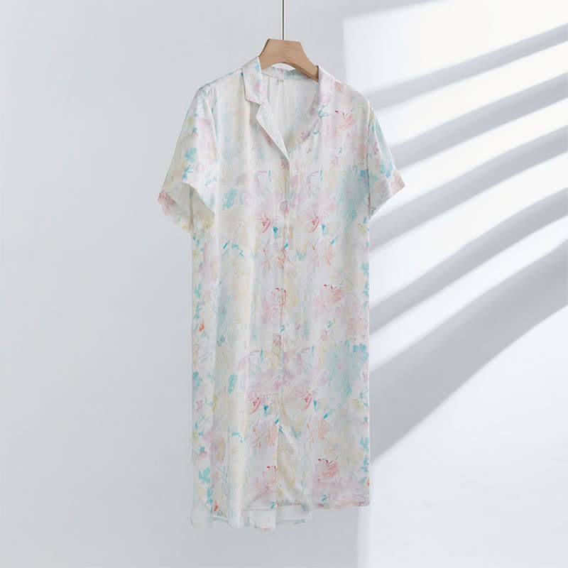 Colorful Soft Breathable Lapel Button Nightdress