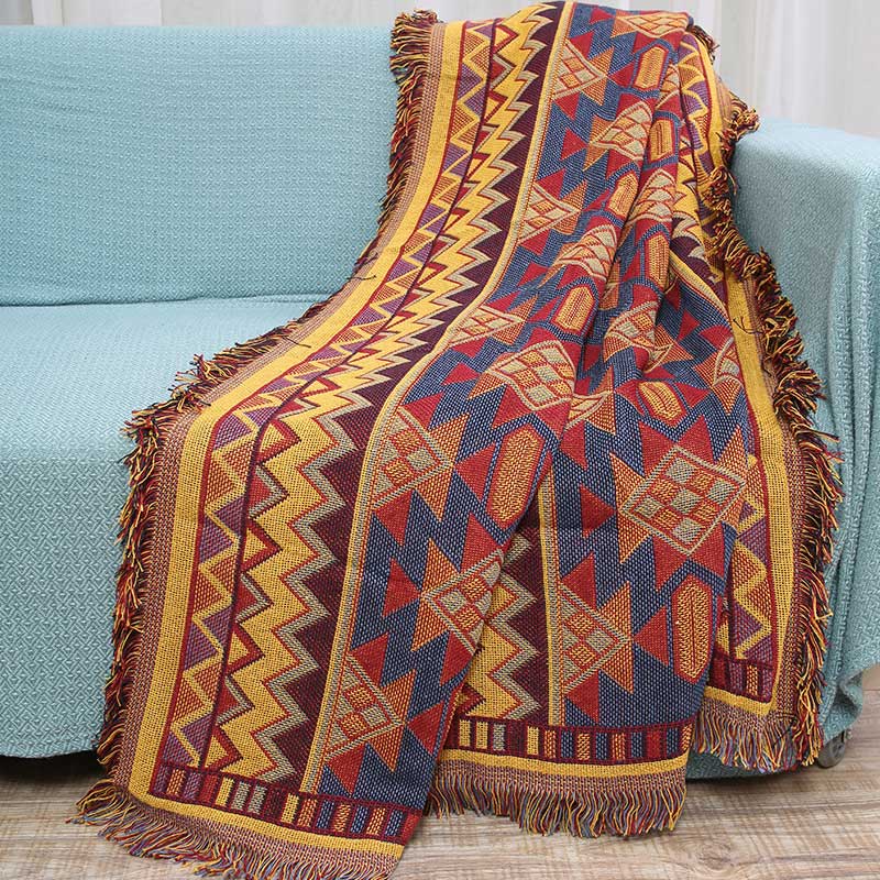 Bohemian Mixed Color Plaid Tassel Blanket