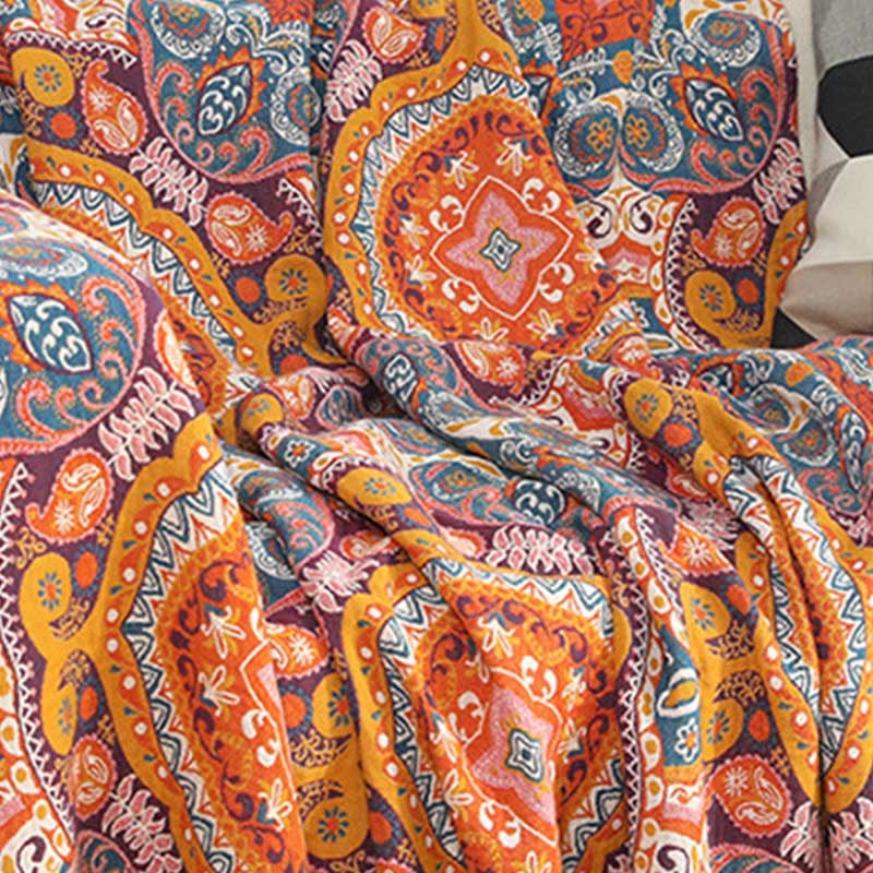 Boho Cotton Orange Reversible Sofa Blanket Blankets Ownkoti 4