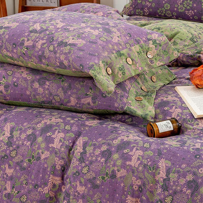 Boho Flower Purple Cotton Bedding Sets(4PCS) Bedding Set Ownkoti 6