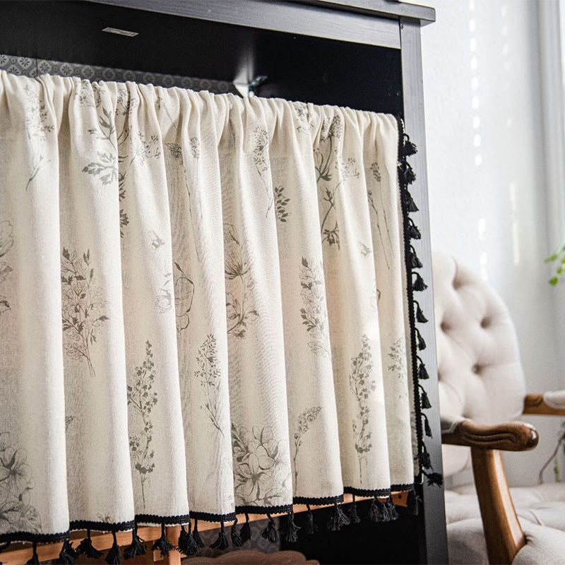 Flower Pattern Gray Tassel Tier Curtain Curtains Ownkoti 6