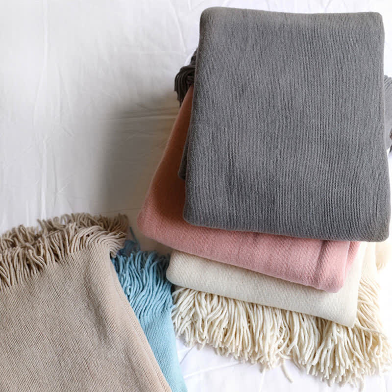 Simple Solid Color Tassel Throw Blanket Blankets Ownkoti 17