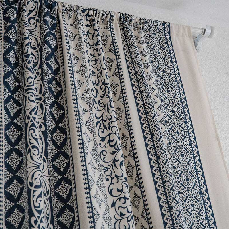 Cotton Linen Blue Pattern Curtain