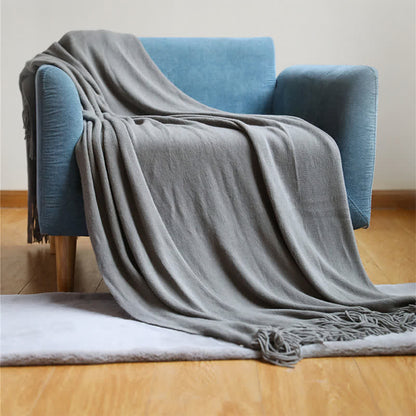 Simple Solid Color Tassel Throw Blanket Blankets Ownkoti Smoke Gray 51" x 94"