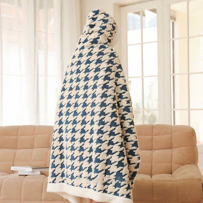 Houndstooth Hooded Warm Wearable Throw