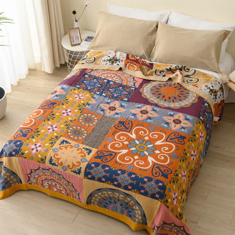 Ownkoti Plaid Colorful Flower Cotton Reversible Quilt