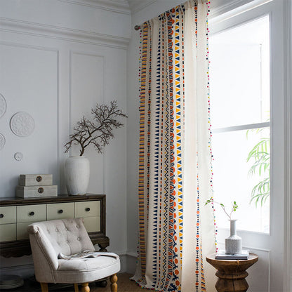 Boho Colorful Geometric Curtain with Tassel