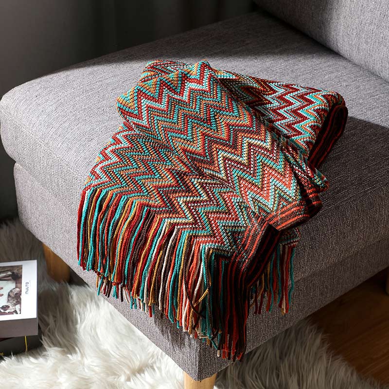 Cozy Colorful Striped Tassel Blanket