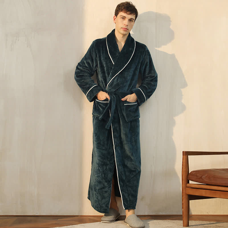 Solid Color Comfy Flannel Long Bathrobe