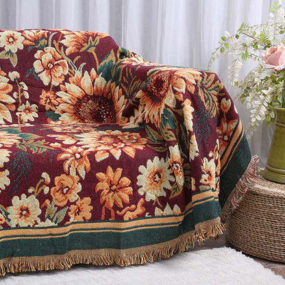 Bohemian Chrysanthemum Tassel Cotton Knit Blanket
